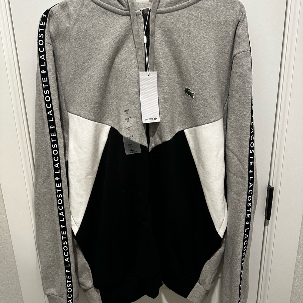 Lacoste Heather Gray Zip-Up Hoodie